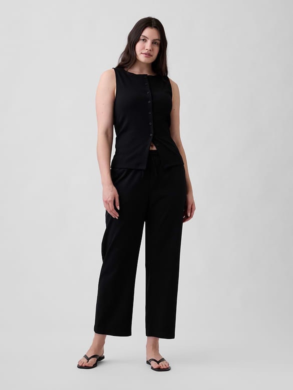 GAP Mid Rise Easy Twill Pants Black Cotton Blend Pull On Stretch Waist Minimal